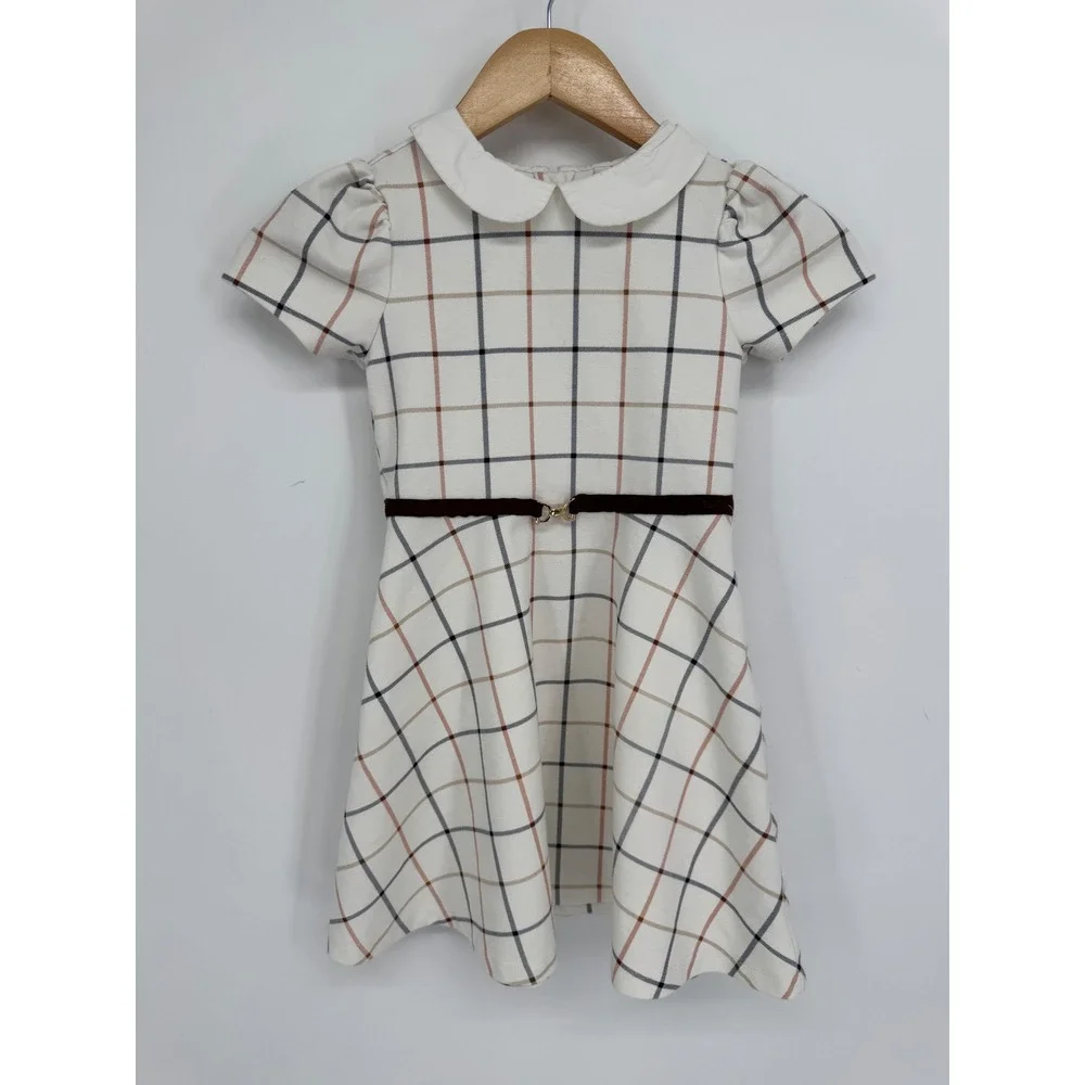 Janie and Jack Plaid Dress Girl 7 Peter Pan Collar Velvet Trim Preppy Holiday